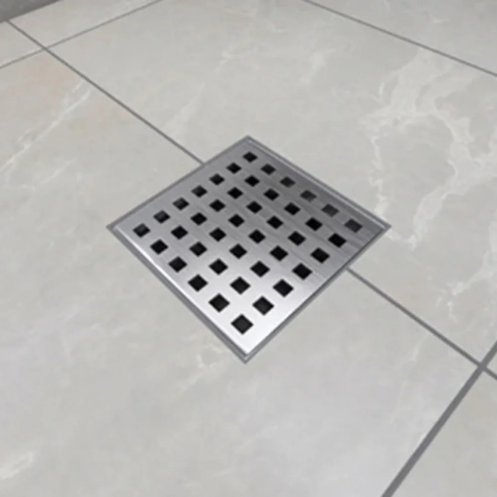 Reln 4x4 Shower Drain with Square Stainless Steel Grate NIB